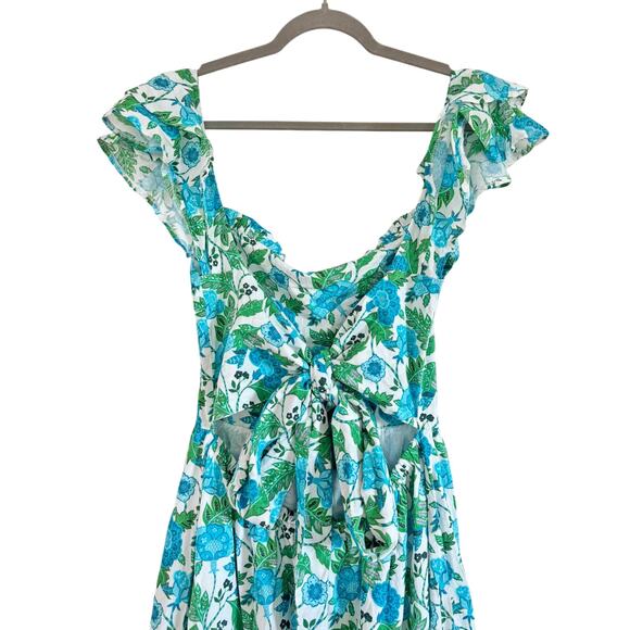 VICTORIA DUNN BLUE & GREEN FLORAL BACKLESS MIDI DRESS - Picture 4 of 5
